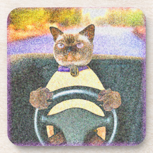 "Feline Driver" Cute Photo. Buy Now Beverage Coaster (Front)