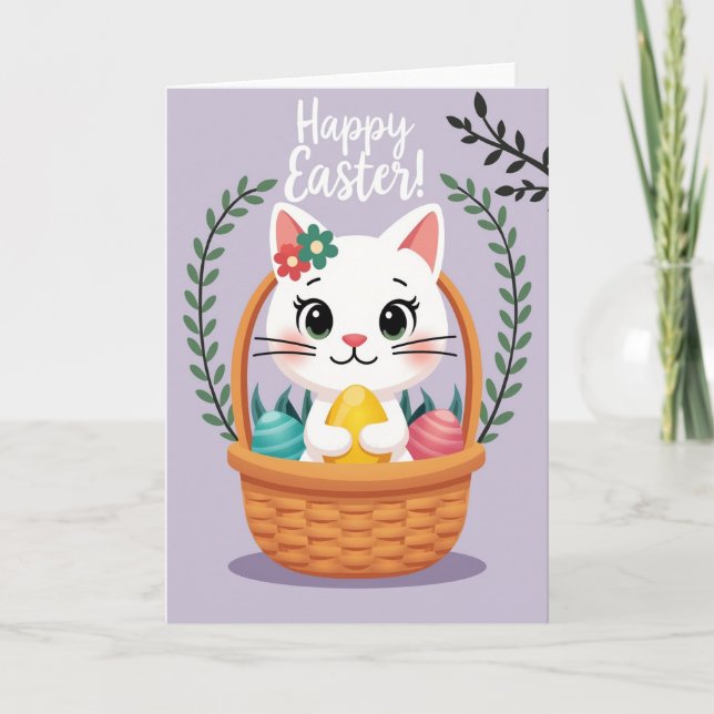 Feline Easter Joy Illustration Card (Front)