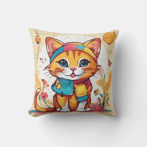 Feline Elegance Beautiful Cat Printed Pillows Throw Pillow