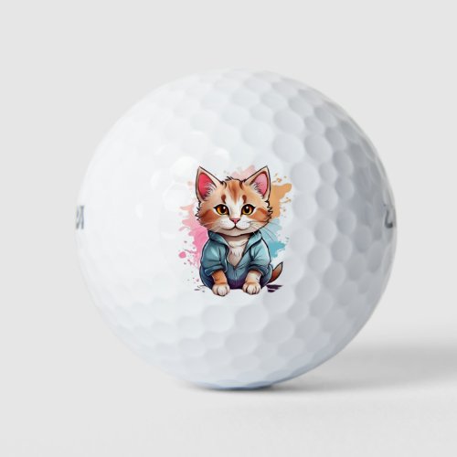 Feline Elegance on the Green Cat Watercolor Golf Balls