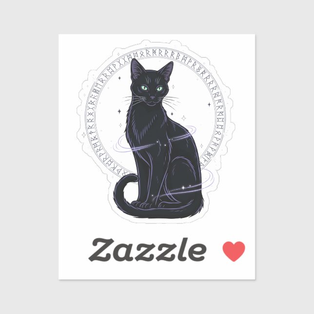 Feline Familiar – Gothic Black Cat with Runes Sticker (Sheet)