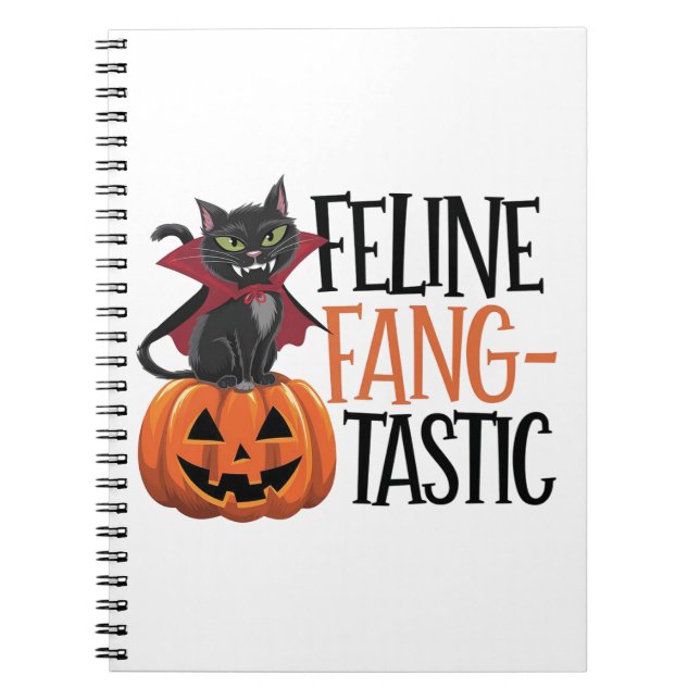 Feline Fang-tastic Halloween Vampire Cat Design Notebook (Front)
