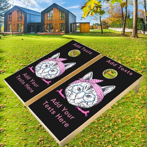 Feline Fantasia Gray Cat Pink Twins Blushing Glass Cornhole Set