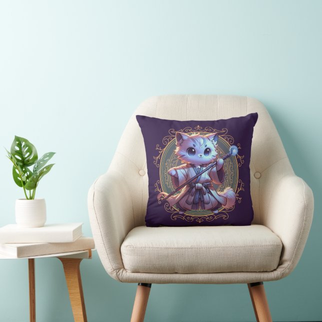 Feline Fantasy Adventure Throw Pillow (Chair)