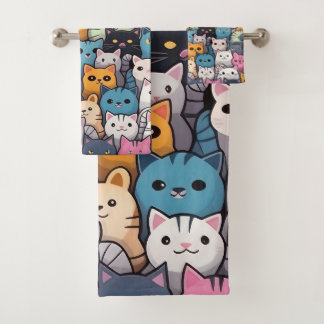 Feline Fantasy: Cute Anime Cats Galore Bath Towel Set