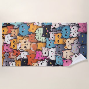 Feline Fantasy: Cute Anime Cats Galore Beach Towel