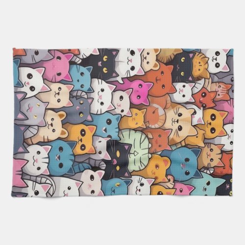 Feline Fantasy Cute Anime Cats Galore Kitchen Towel