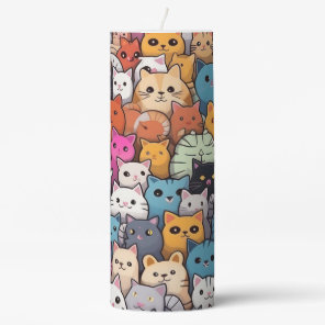 Feline Fantasy: Cute Anime Cats Galore Pillar Candle