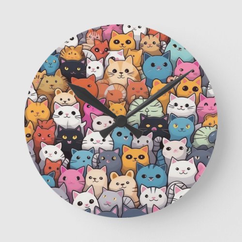 Feline Fantasy Cute Anime Cats Galore Round Clock