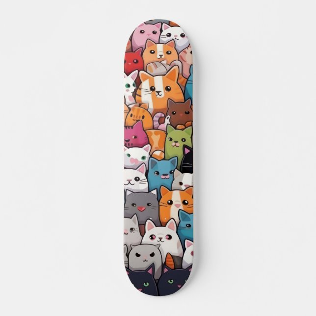 Feline Fantasy: Cute Anime Cats Galore Skateboard (Front)