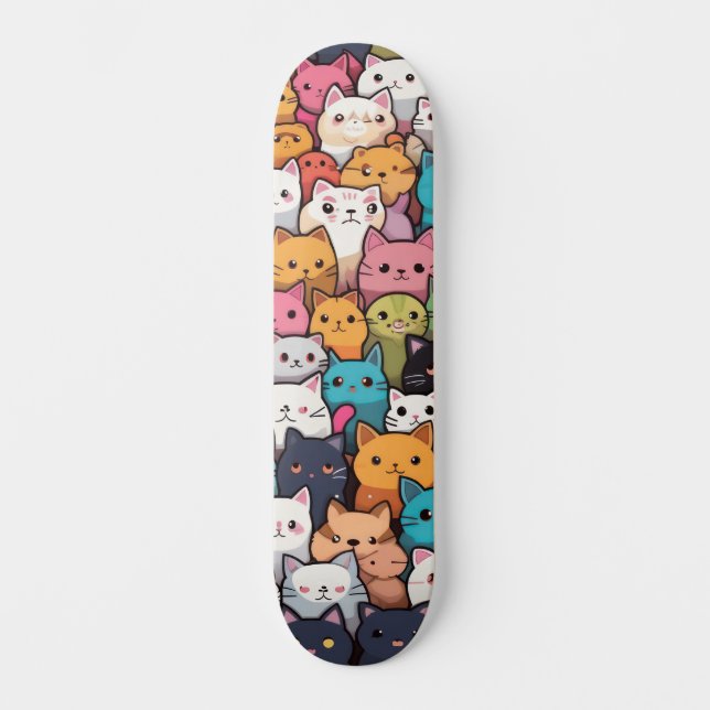 Feline Fantasy: Cute Anime Cats Galore Skateboard (Front)