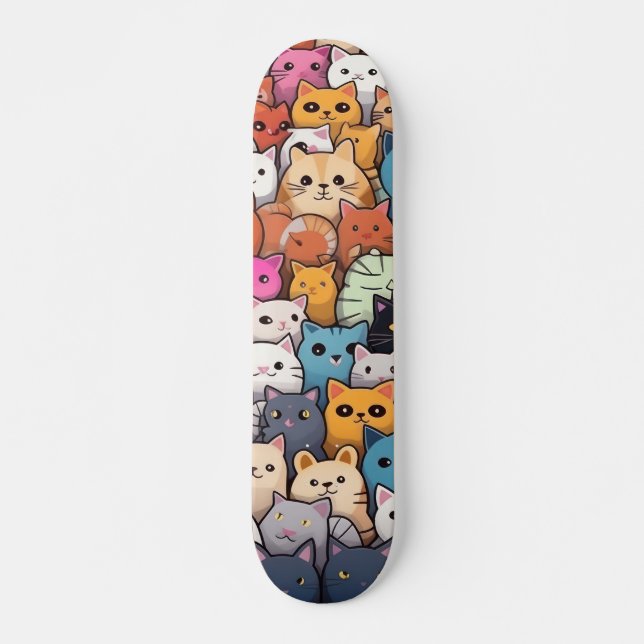 Feline Fantasy: Cute Anime Cats Galore Skateboard (Front)