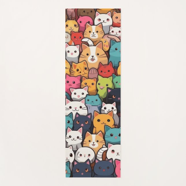 Feline Fantasy: Cute Anime Cats Galore Yoga Mat (Front)