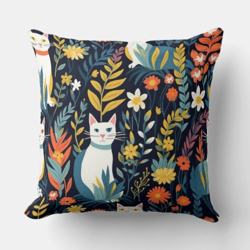 Feline Fantasy Garden Throw Pillow