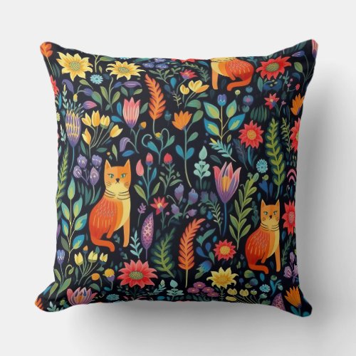 Feline Fantasy Garden Throw Pillow