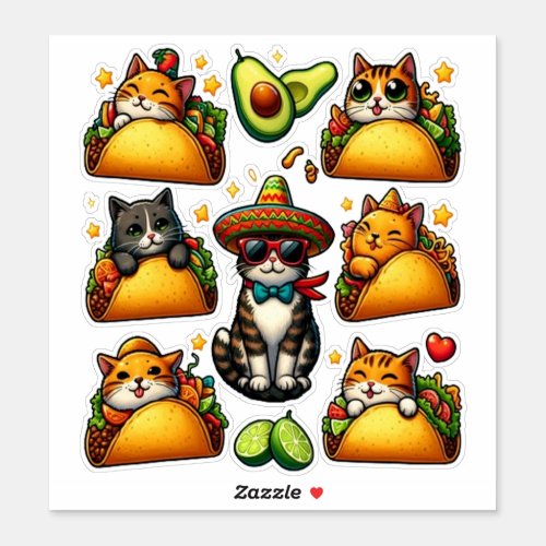 Feline Fiesta Cats and Tacos Sticker