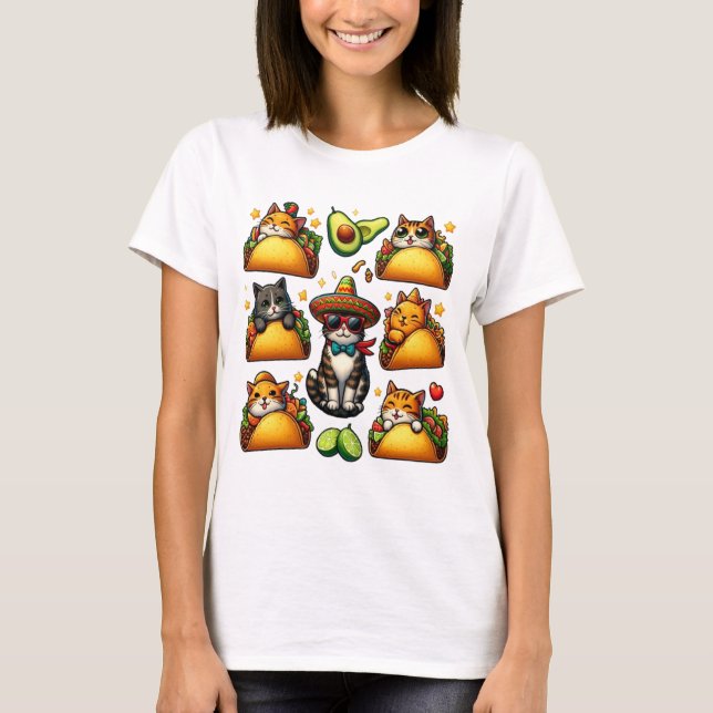 Feline Fiesta: Cats and Tacos T-Shirt (Front)