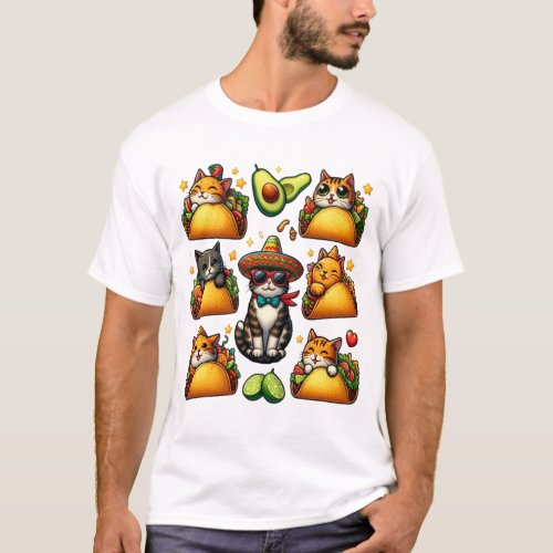 Feline Fiesta Cats and Tacos T_Shirt