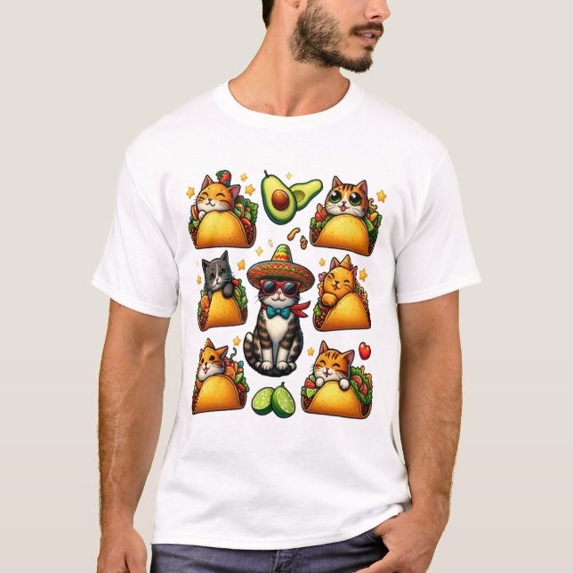 Feline Fiesta: Cats and Tacos T-Shirt (Front)