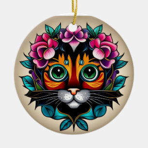 Feline Fiesta: Mexican Folk Art-Inspired Cat Ceramic Ornament