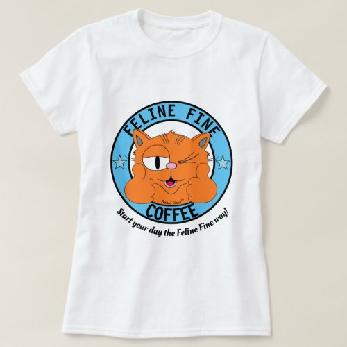 FELINE FINE COFFEE Winking Cartoon Cat Seor Gato T_Shirt