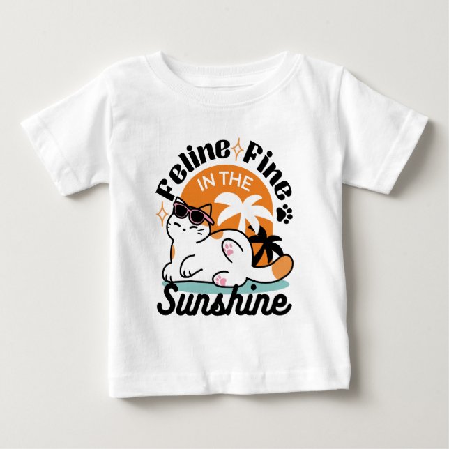 Feline Fine in the Sunshine – Relaxed Tropical Cat Baby T-Shirt (Front)