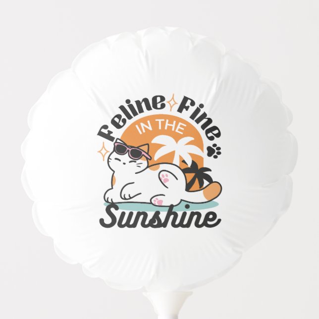 Feline Fine in the Sunshine – Relaxed Tropical Cat Balloon (Front)