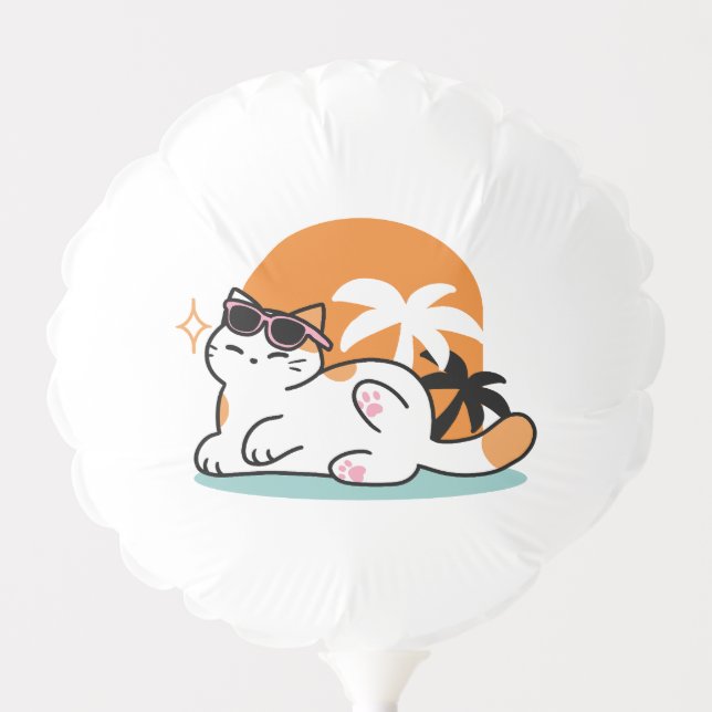 Feline Fine in the Sunshine – Relaxed Tropical Cat Balloon (Front)