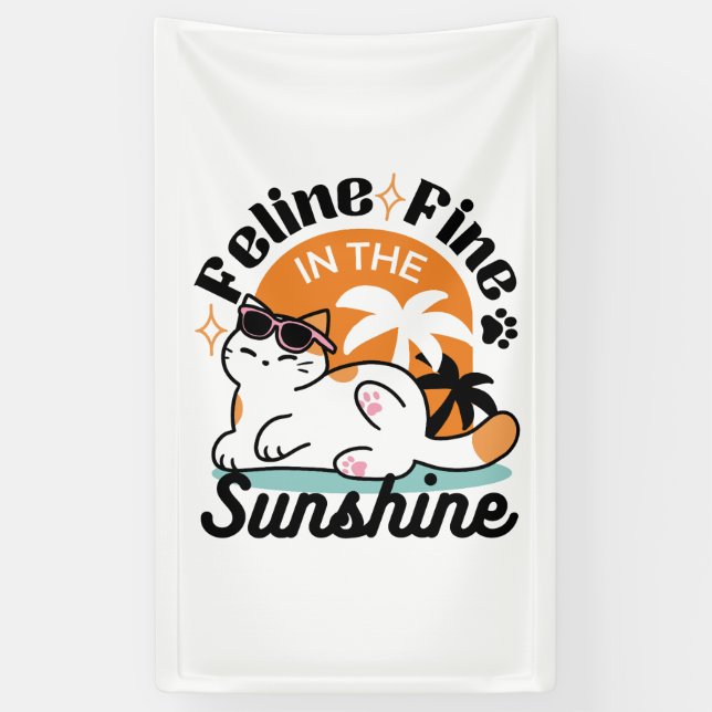 Feline Fine in the Sunshine – Relaxed Tropical Cat Banner (Vertical)