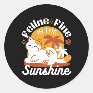 Feline Fine in the Sunshine – Relaxed Tropical Cat Classic Round Sticker