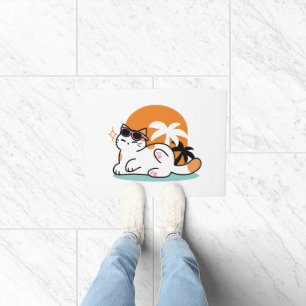 Feline Fine in the Sunshine – Relaxed Tropical Cat Doormat