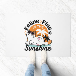 Feline Fine in the Sunshine – Relaxed Tropical Cat Doormat