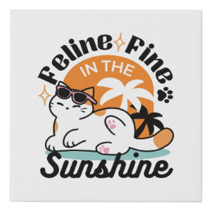Feline Fine in the Sunshine – Relaxed Tropical Cat Faux Canvas Print