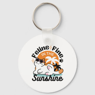 Feline Fine in the Sunshine – Relaxed Tropical Cat Keychain
