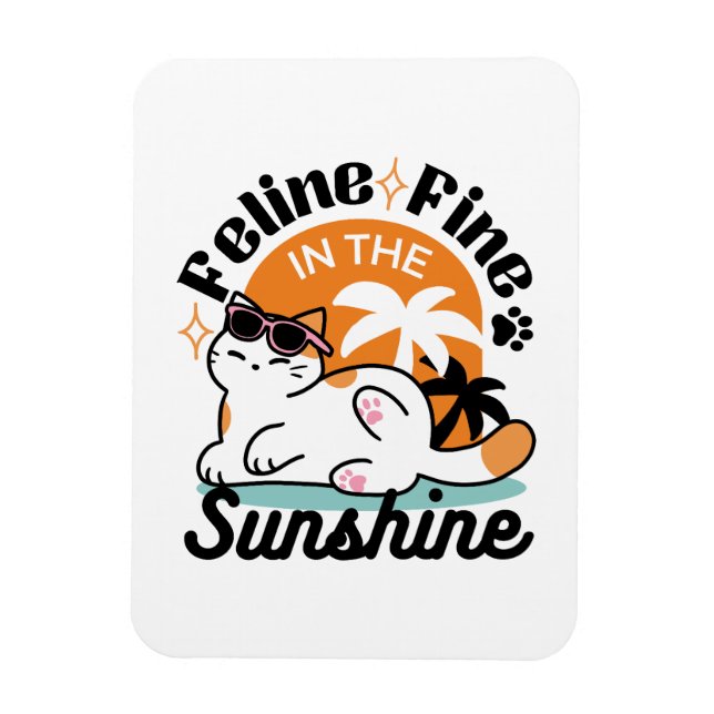 Feline Fine in the Sunshine – Relaxed Tropical Cat Magnet (Vertical)