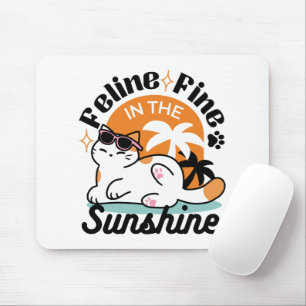 Feline Fine in the Sunshine – Relaxed Tropical Cat Mouse Pad
