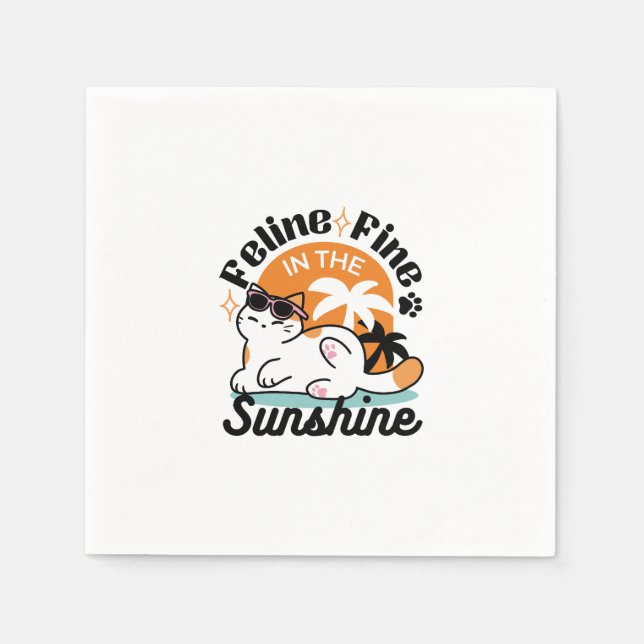 Feline Fine in the Sunshine – Relaxed Tropical Cat Napkins (Front)