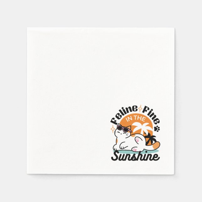 Feline Fine in the Sunshine – Relaxed Tropical Cat Napkins (Front)