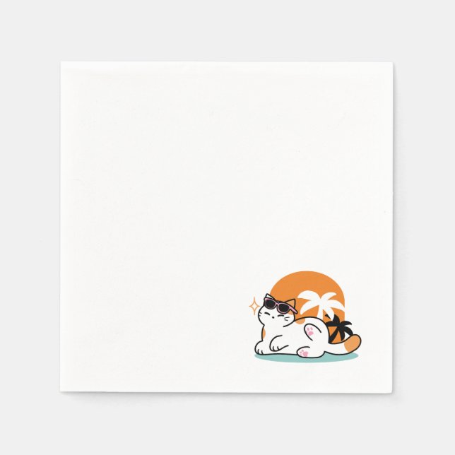Feline Fine in the Sunshine – Relaxed Tropical Cat Napkins (Front)
