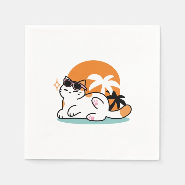 Feline Fine in the Sunshine – Relaxed Tropical Cat Napkins (Front)