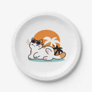 Feline Fine in the Sunshine – Relaxed Tropical Cat Paper Plates