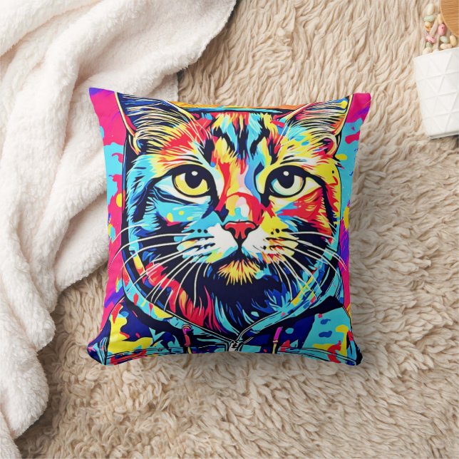 Feline Finesse: Best Cat Paint Art for Print Throw Pillow (Blanket)