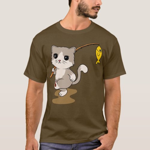 Feline Fisher Cat with Fishing Rod and a Catch Adv T_Shirt