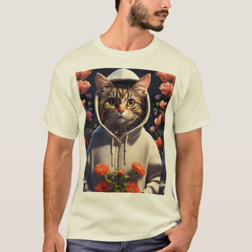 Feline Flair Blossoming Beauty T_Shirt