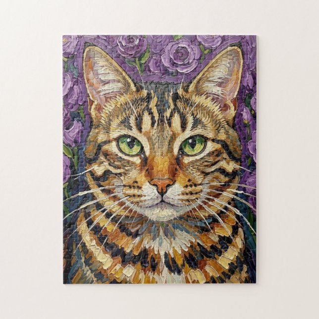 Feline & Floral | Cute Artistic Cat  Jigsaw Puzzle (Vertical)