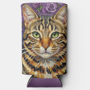 Feline & Floral Cute Artistic Cat Seltzer Can Cooler