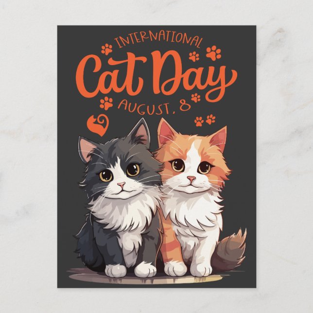 “Feline Friends Celebrate International Cat Day” Postcard (Front)