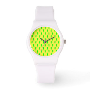 Feline Fun Forever Whimsical Green Cats Yellow Watch