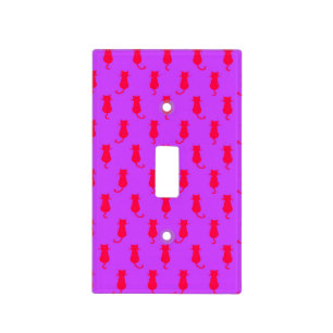 Feline Fun Forever Whimsical Red Cats Lilac Light Switch Cover