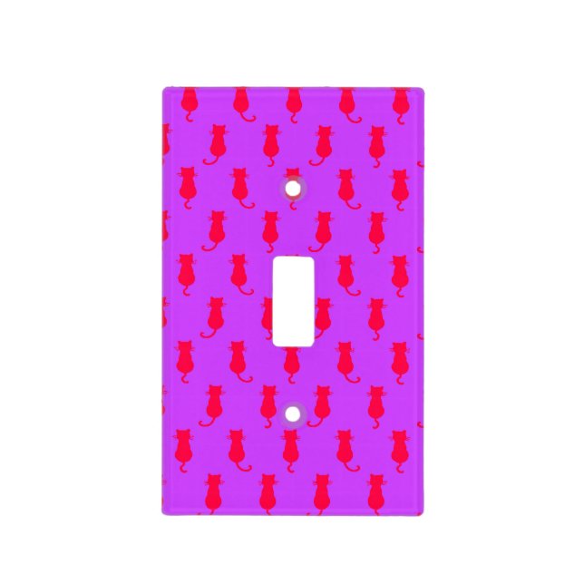  Feline Fun Forever Whimsical Red Cats Lilac Light Switch Cover (Front)